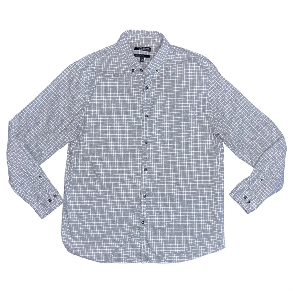 Banana Republic Luxe‎ Flannel Slim Fit Cotton Gray LS Button Up Shirt Men's XL